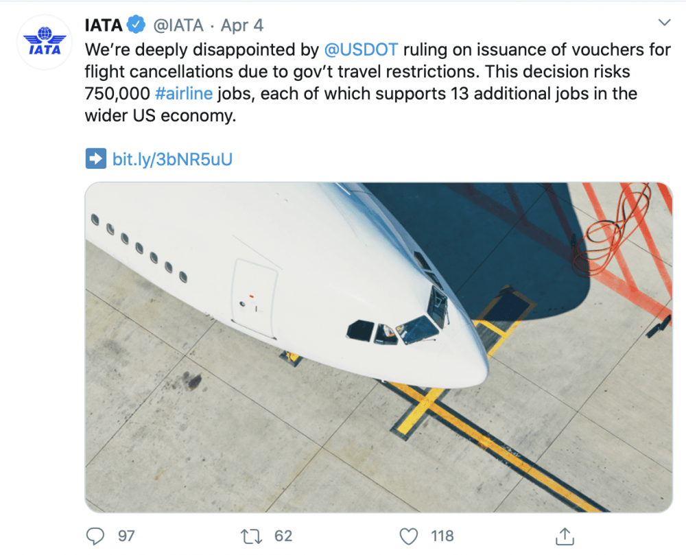 IATA对DOT的决定表达了失望。